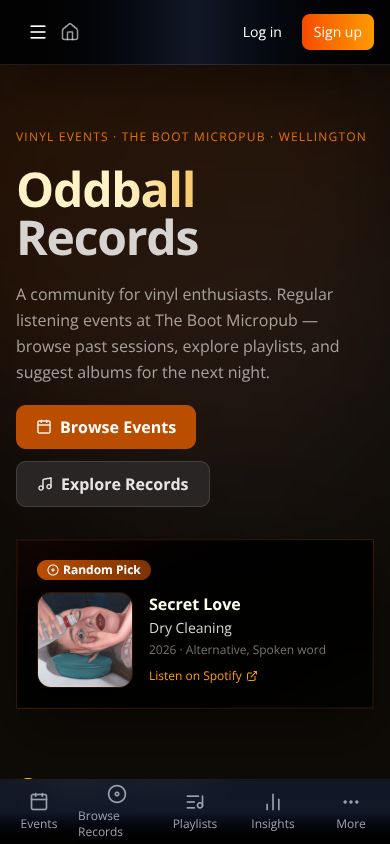 Oddball Records platform on a phone