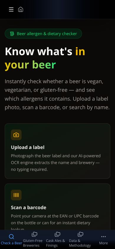 Beer Check allergen tool on a phone