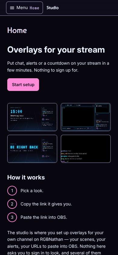 The Studio on stream.rgbnathan.co.uk on a phone
